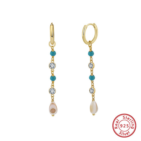 Turquoise Spiral Shell Drop Long Earrings